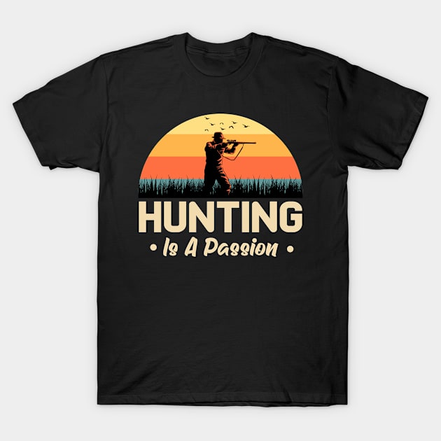 Hunting Passion Hunter Retro Sunset T-Shirt by Foxxy Merch